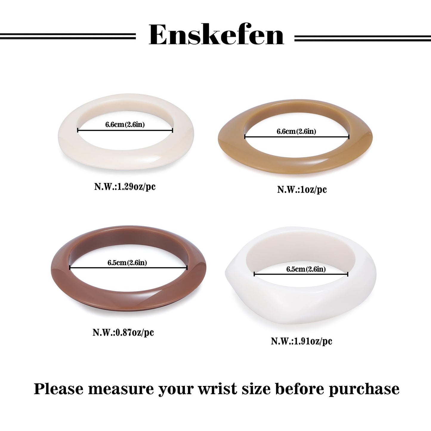 ENSKEFEN 4PCS Acrylic Resin Bangles Bracelets Set for Women Trendy Vintage White Brown Acrylic Bangle Stackable Irregular Geometric Resin Bracelet