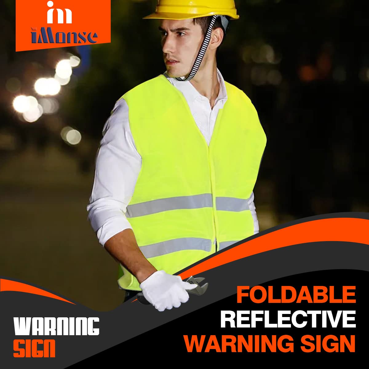 iMonse Warning Safety Triangle Kit, Emergency Roadside Warning Reflective Triangle 2 Packs with 1 LED Road Flare Light, Foldable with Storage Case for Roadside Breakdowns Emergencies