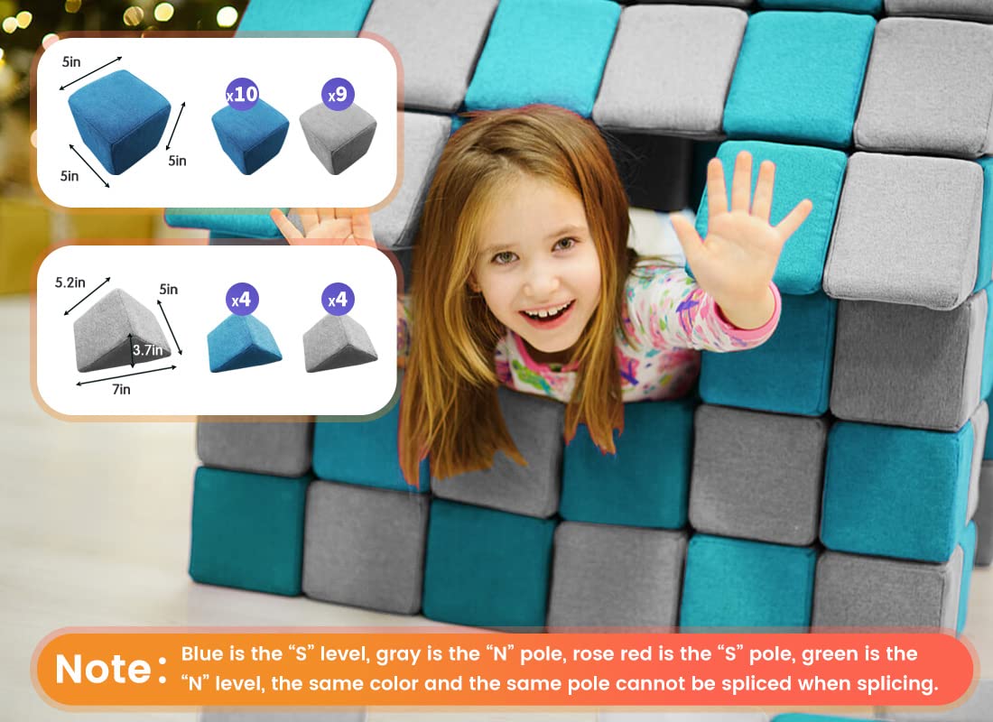 nets Tribe Magnetic Soft Building Blocks for Kids, Magnetic Blocks, Big Blocks, Educational Toys, Incredibly Fun Building Block for Children (Blue+Gray)