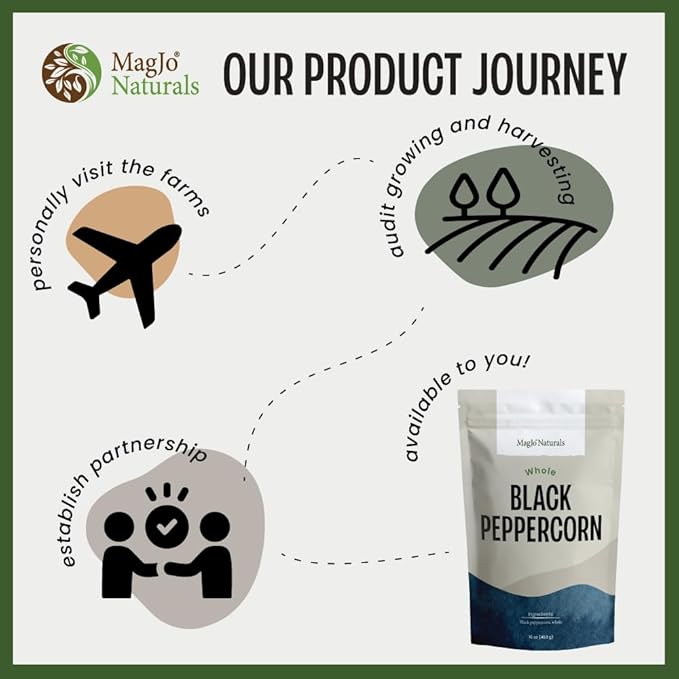 MagJo Naturals Black Peppercorn (whole), Exclusive Cambodian Memot Black Pepper