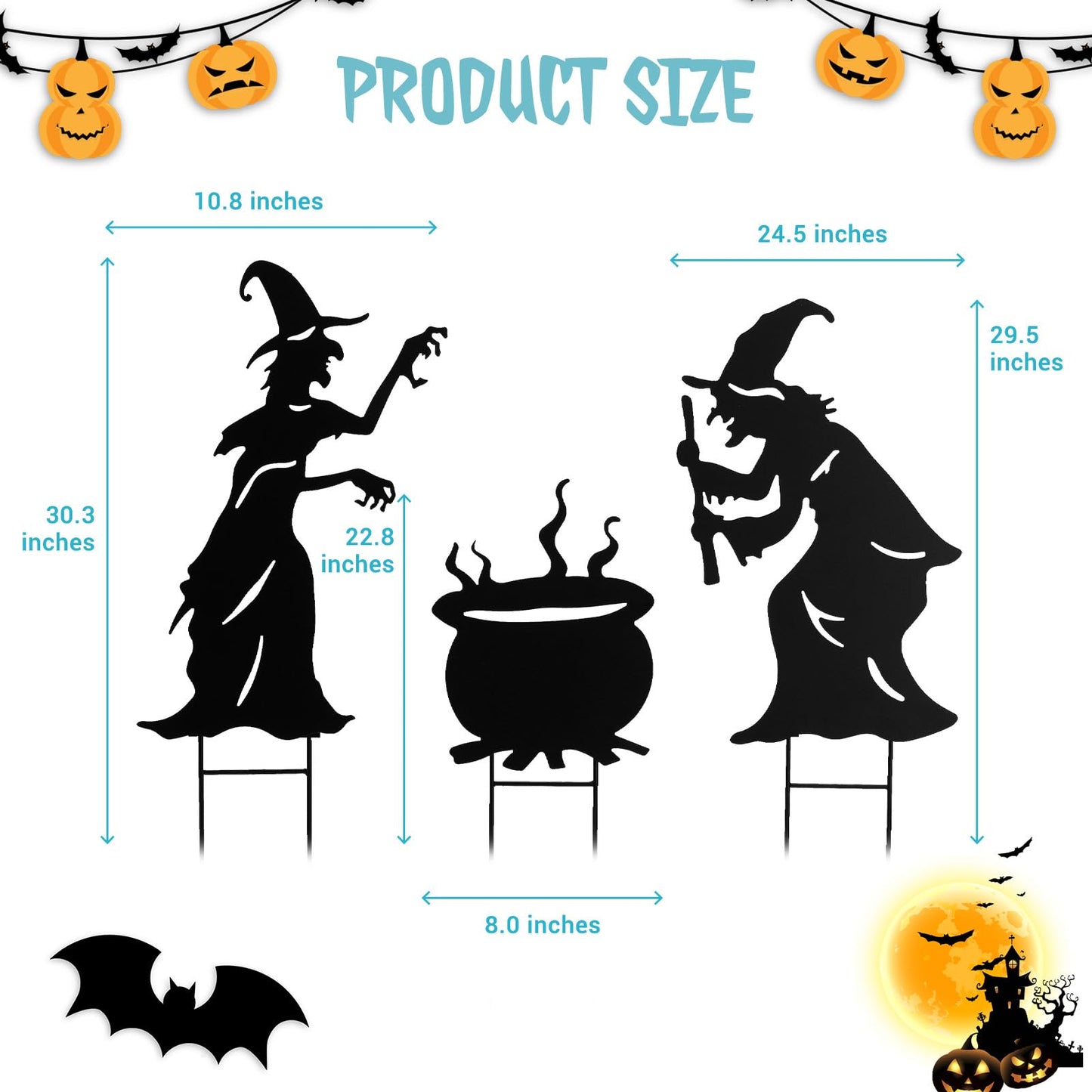 Halloween Witch Yard Decorations Witch Silhouette Yard Stakes with Cauldron,Set of 3 Metal Halloween Yard Stakes for Spooky Decorations Garden Lawn