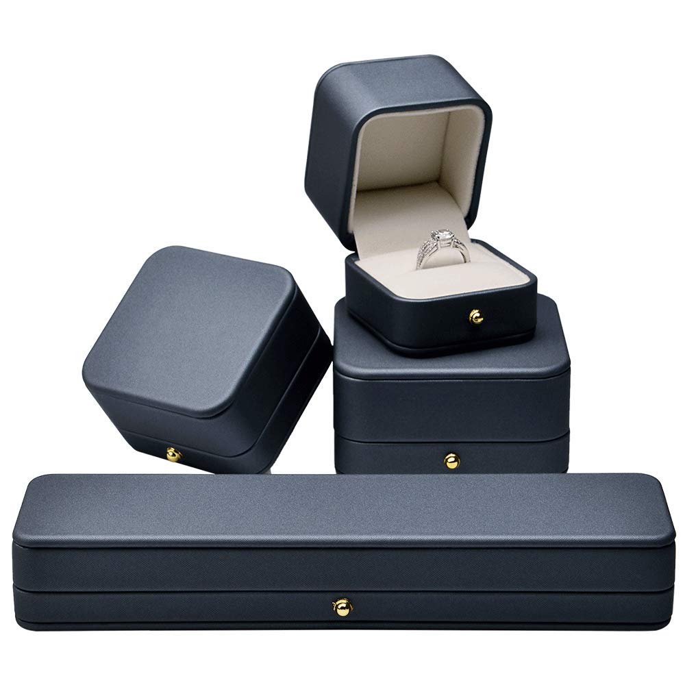 Oirlv Premium Leather Necklace Pendant Box Velvet Interior Jewelry Gift Box Long Chain Necklace Display Storage Case(Steel-blue)