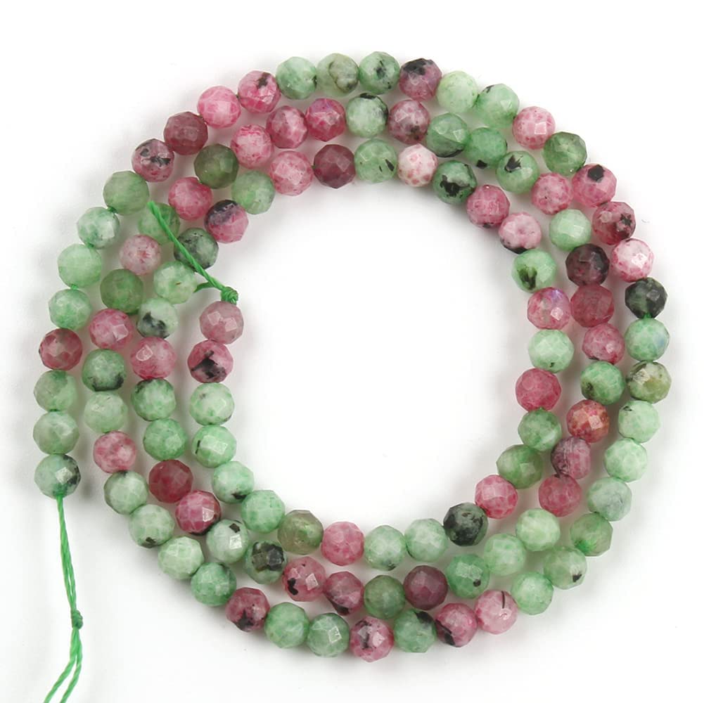 Song Xi 120pcs 3mm Natural Ruzy Zoite Gemstone Beads Faceted Round Loose Stone Beads for Jewelry Making