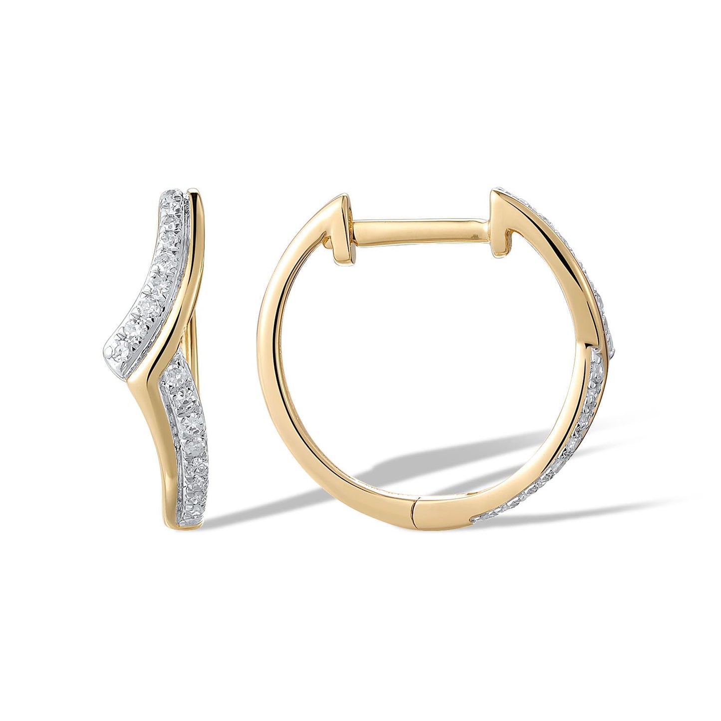 Santuzza 10K Yellow Solid Gold Chevron Shape Earrings Genuine Diamond Simple Huggie Hoop Earrings for Women