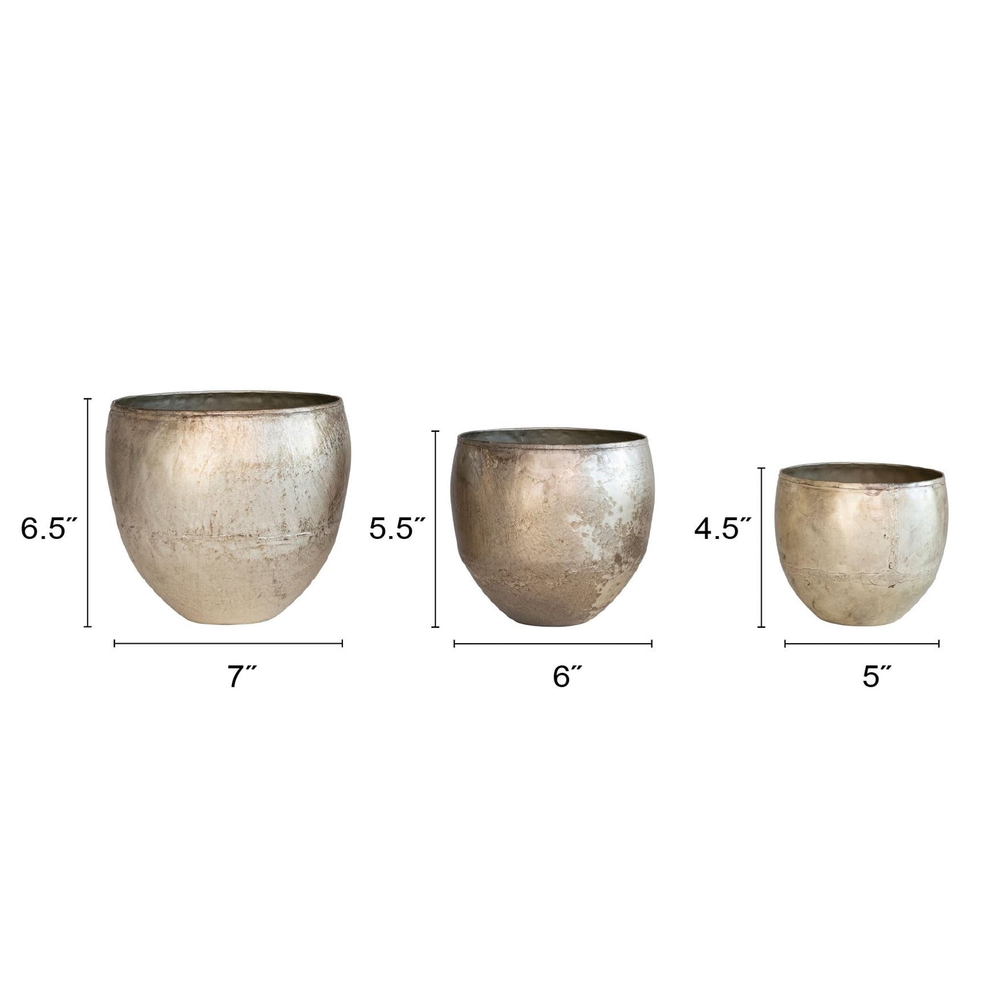 Creative Co-Op Various Round Metal Planters with Distressed Finish, Pewter, Set of 3