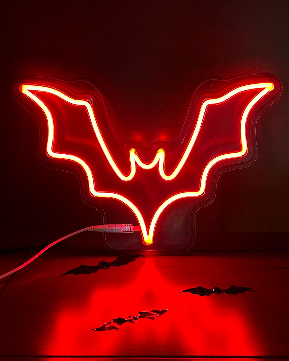 Big Bat Neon Sign for Halloween, 15 * 10 Inch Spooky Vampire Wall Decor & Halloween Decoration –Dimmable Red Bat Sign, Decorative Lighting, Power Adapter Included