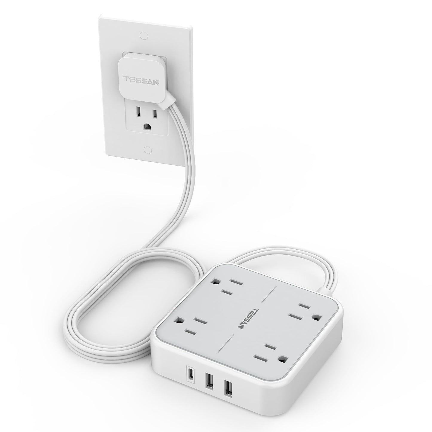 TESSAN 10FT Tower Power Strip with 5FT Ultra Thin Extension Cord Power Strip Bundle, Multiple AC Outlets and USB Ports with Surge Protection, Home Office Dorm Essentials