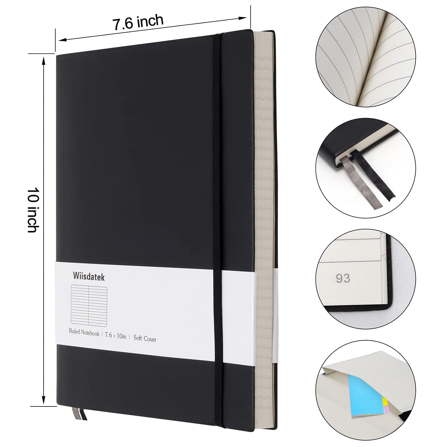 Wiisdatek B5 College Ruled Notebooks - 2 Pack B5 Large Journal Notebooks with 376 Numbered Pages,100gsm Thick Lined Paper,Soft PU Leather Cover,7.6 X 10 inch(BLACK)
