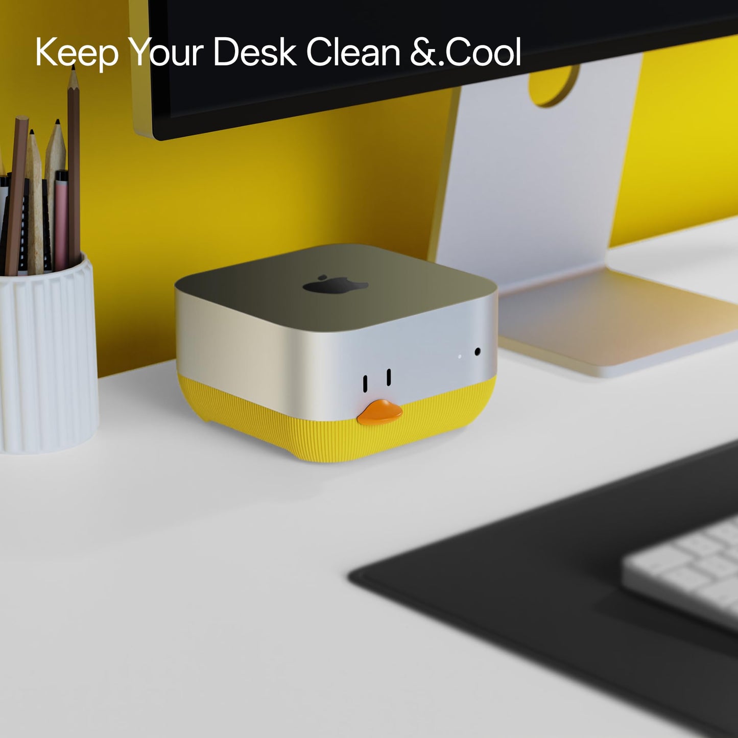 Lonelyfox Mac mini M4 & M4 Pro Dock Stand – Front Power Button Access, Cooling ABS Stand, Anti-Dust & Anti-Slip Design for Airflow & Desk Organization – Essential Mac mini M4 Accessories (Yellow)