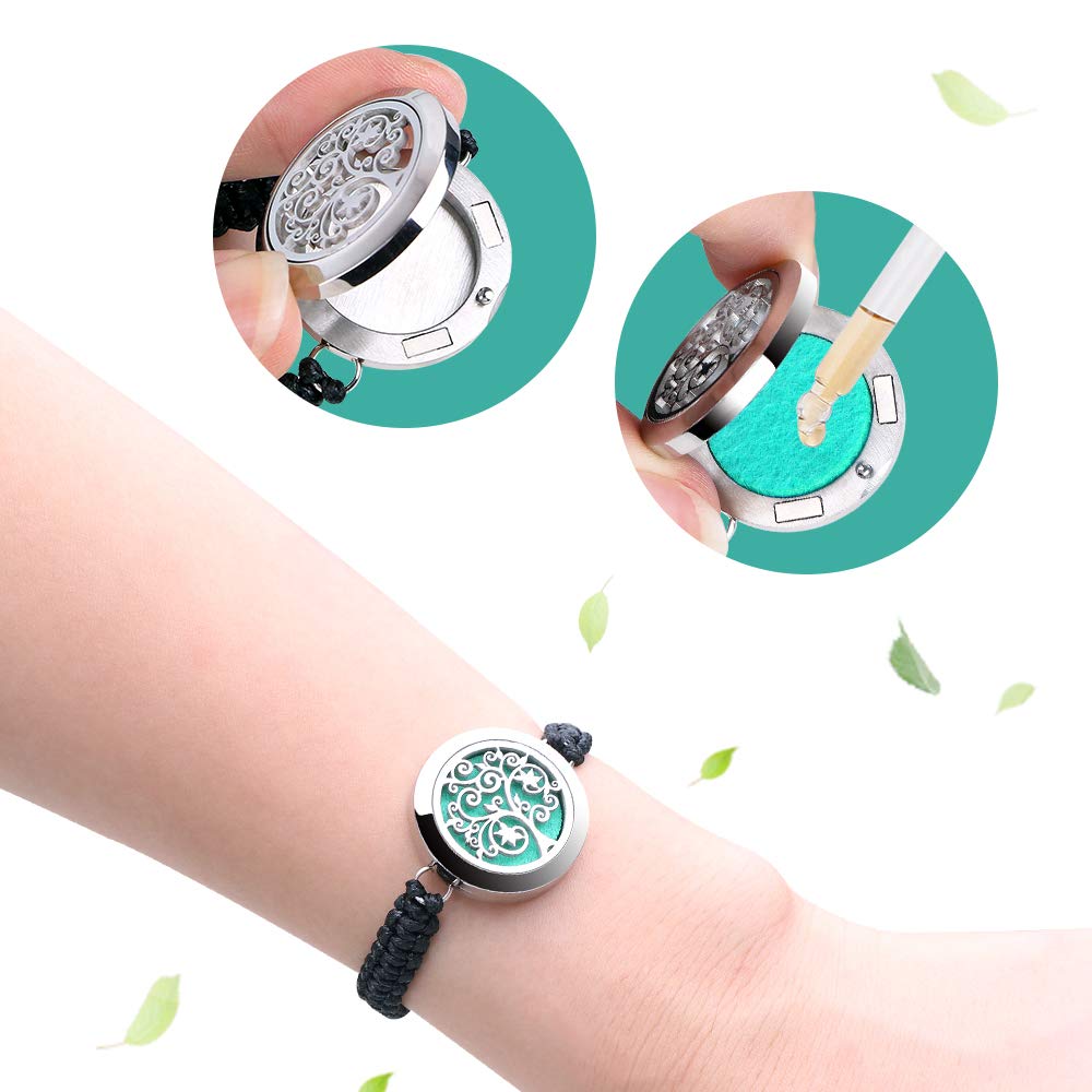 ttstar Essential Oil Diffuser Bracelet Set - Stainless Steel Aromatherapy Locket with Adjustable Band, Includes 12pcs Refill Pads Gift for Women