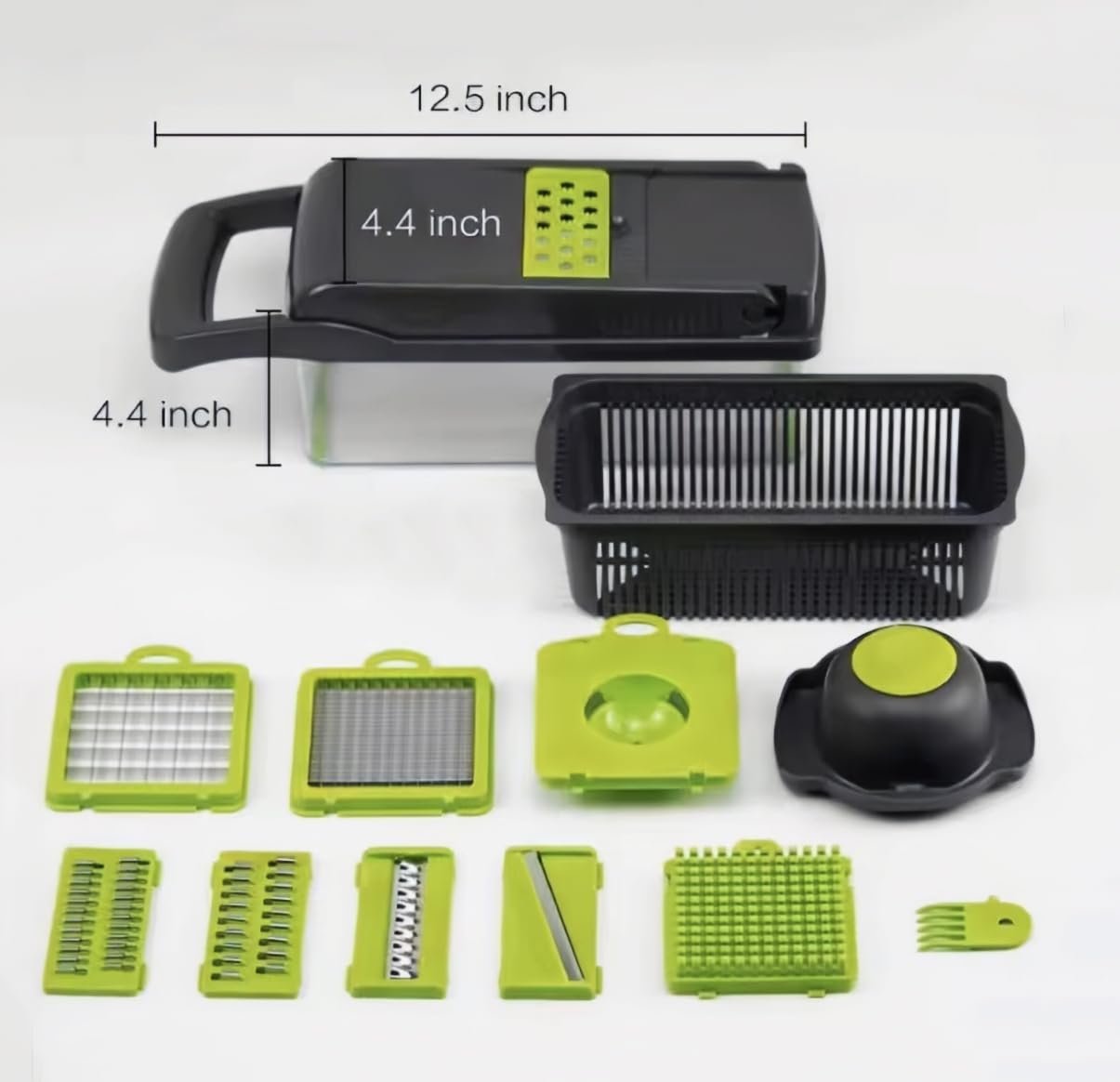 12-in-1 Multifunctional Vegetable Chopper, Slicer, Dicer & Peeler – Compact Black Kitchen Prep Tool