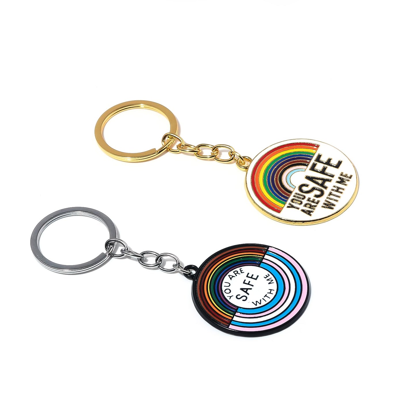 FunBoat “You Are Safe With Me” Keychain, Pride Gift for LGBTQ Friends, Safe Space Ally Rainbow Key Chain, Inspirational Keyring (Rainbow1+2)