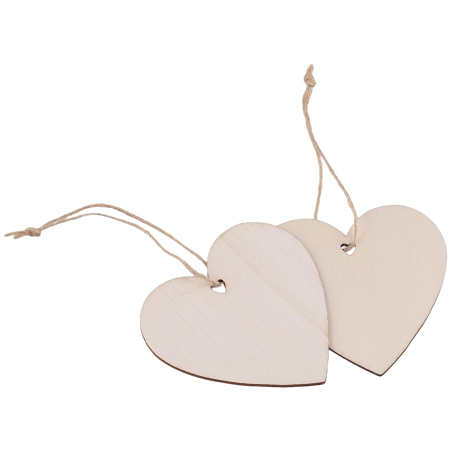 HEIHAK 180 Pieces 3 Inch Wooden Heart Slices, Unfinished Predrilled DIY Wooden Slices Embellishments with Jute Rope, Wood Hearts for Crafts for Valentine's Day, Wedding, Thanksgiving