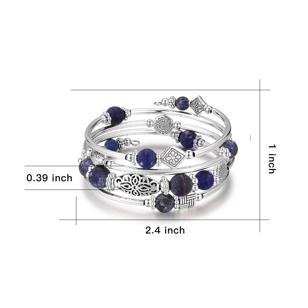 BULINLIN Layered Wrap Bangle Turquoise Bracelet - Bead Bracelet with Natural Agate Stone, Gifts For Women (04-Navy blue)