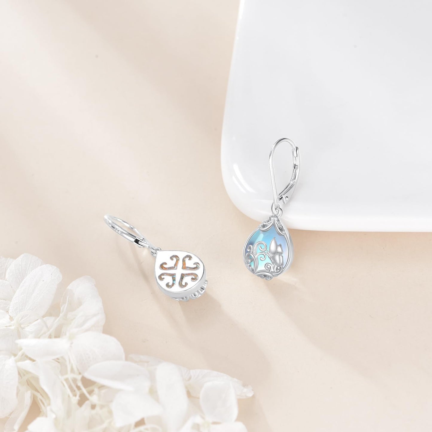POPLYKE Moonstone Butterfly Teardrop Drop Dangle Earrings Sterling Silver Leverback Earrings Moonstone Jewelry Gifts for Women