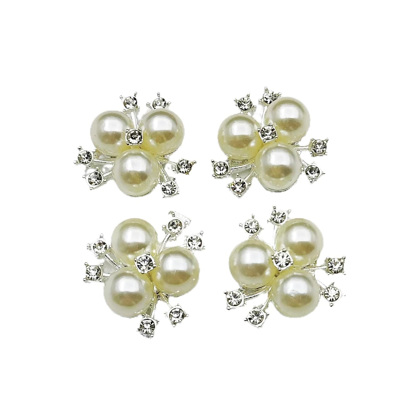 YOOGCORETT 10pcs Pearl Rhinestone Flower Buttons Flat Back Embellishments Sew On Buttons for DIY Craft, Bags Shoes Dress Decoration, 21 x 21mm, Silvery
