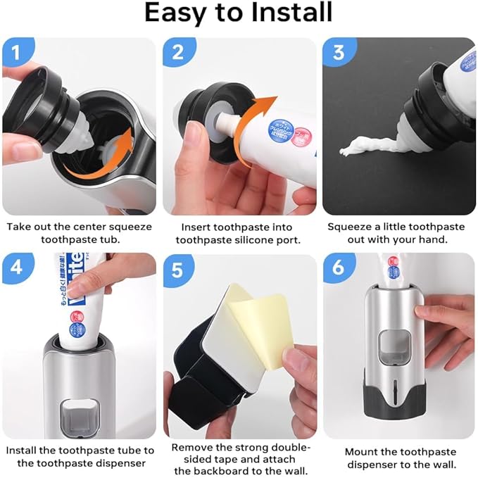 Automatic Toothpaste Dispenser Wall Mounted - Hands-Free Toothpaste Squeezer with 3 Speed Settings, 2 Toothbrush Holders & Strong Adhesive - Smart Bathroom Organizer for Kids and Adults
