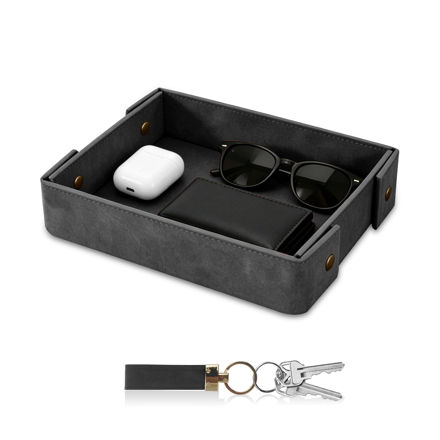 SITHON Valet Tray for Men, Premium PU Leather Catchall Tray Nightstand Organizer for Keys, Wallet, Watch, Phone, Great Christmas Birthday Graduation Father’s Day Gift for Him (Black)