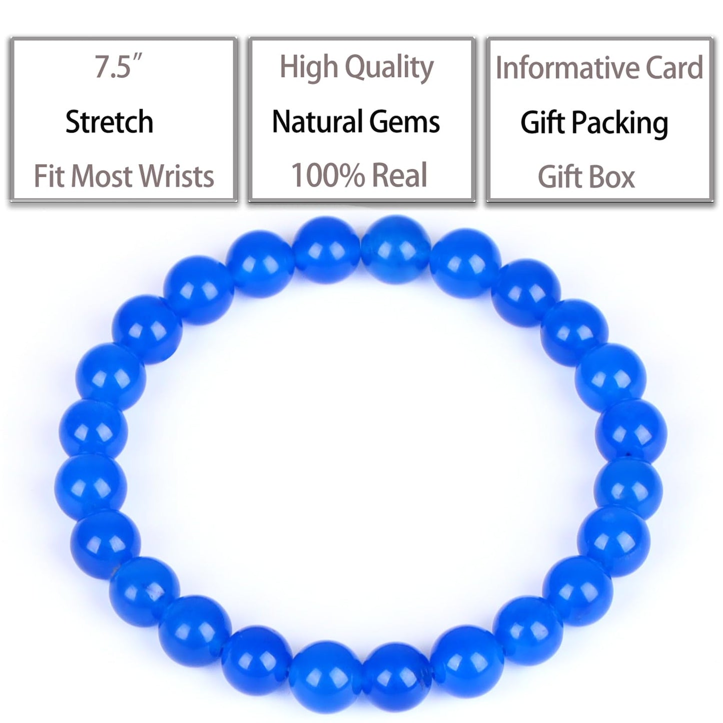 QOGIR Handmade Healing Bracelets,8mm Blue Jade Bracelet - Transformation and Protection - Stone Beads Stretch Bracelet for Women Men