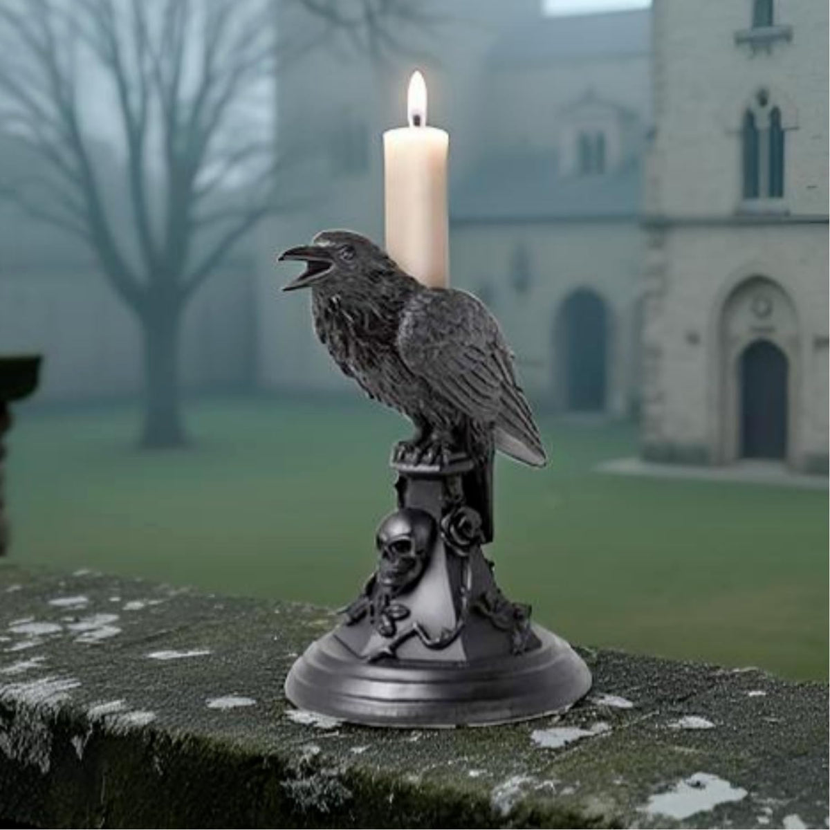 Halloween Decoration Candleholder Gothic Decor Black Candlestick Holder, Resin Ornament, Home Desktop Decoration, Christmas Decor, Party Favors, Dense Room Decor (Crow)