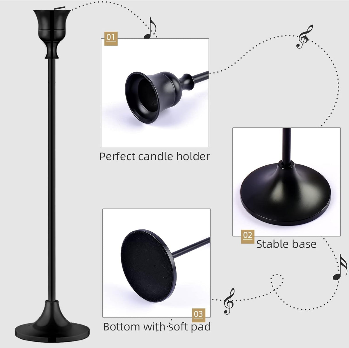 Candlestick Holders,Taper Candle Holder for Candlesticks Black Candelabra Candle Holders Vintage Candle Stick Candle Holder for Fireplace Party Dining Home