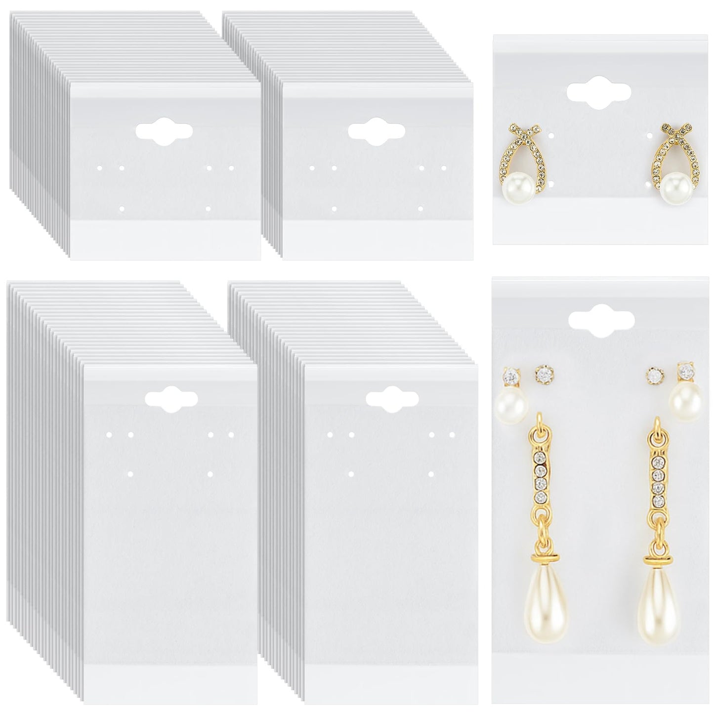Tondiamo 200 Pcs White Velvet Plastic Earring Display Cards for Vendors 2'' x 2'' and 2'' x 4'' for Selling Earring Display Cards Holder Bulk for Ear Studs Jewelry Accessories