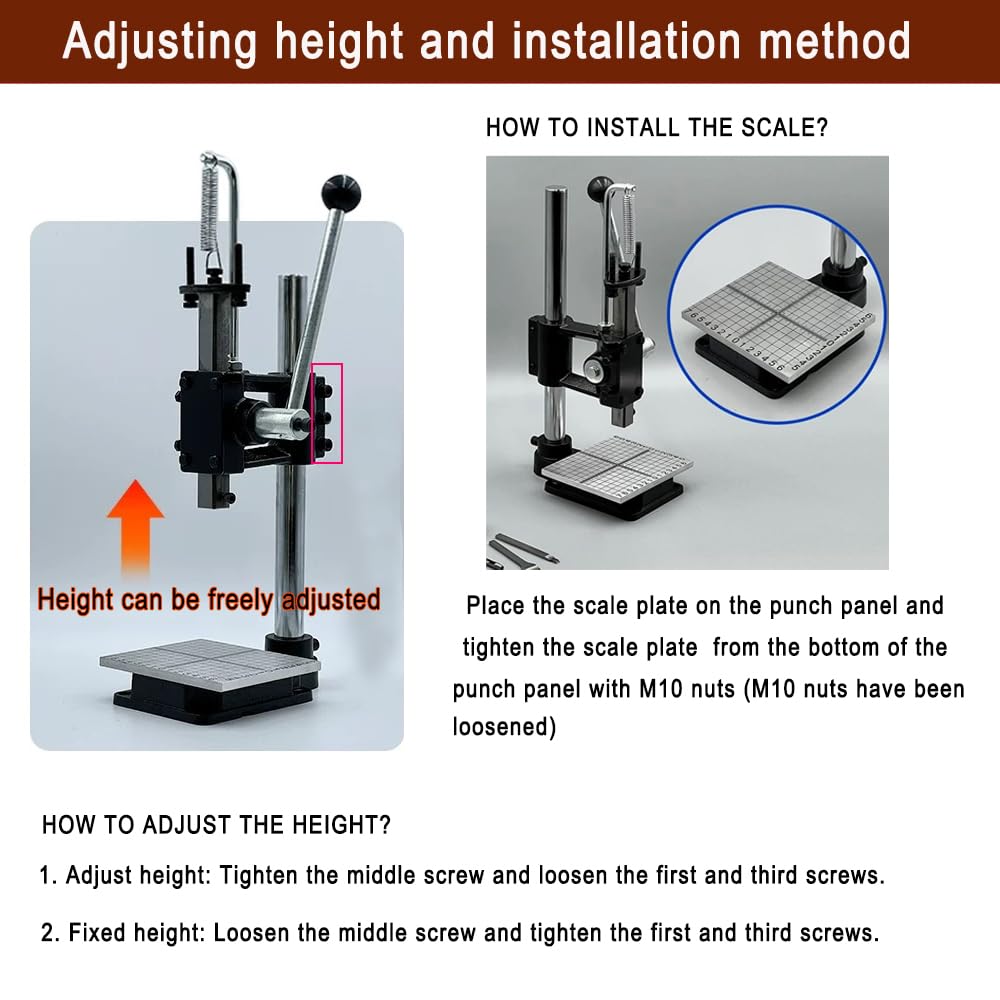 GUILOPOER Leather Hole Puncher Hand Punching Machine Manual Press Puncher Punch Tools for DIY Craft (with Chuck, PP Plate and 20 pcs Tools and Aluminum Plate for Leather DIY Craft)