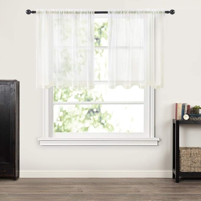 MIULEE 2 Panels Kitchen Tiers Half Window Sheer Curtains Rod Pocket Voile Drapes for Kitchen Bathroom Small Windows 29 by 36 Inch Ivory