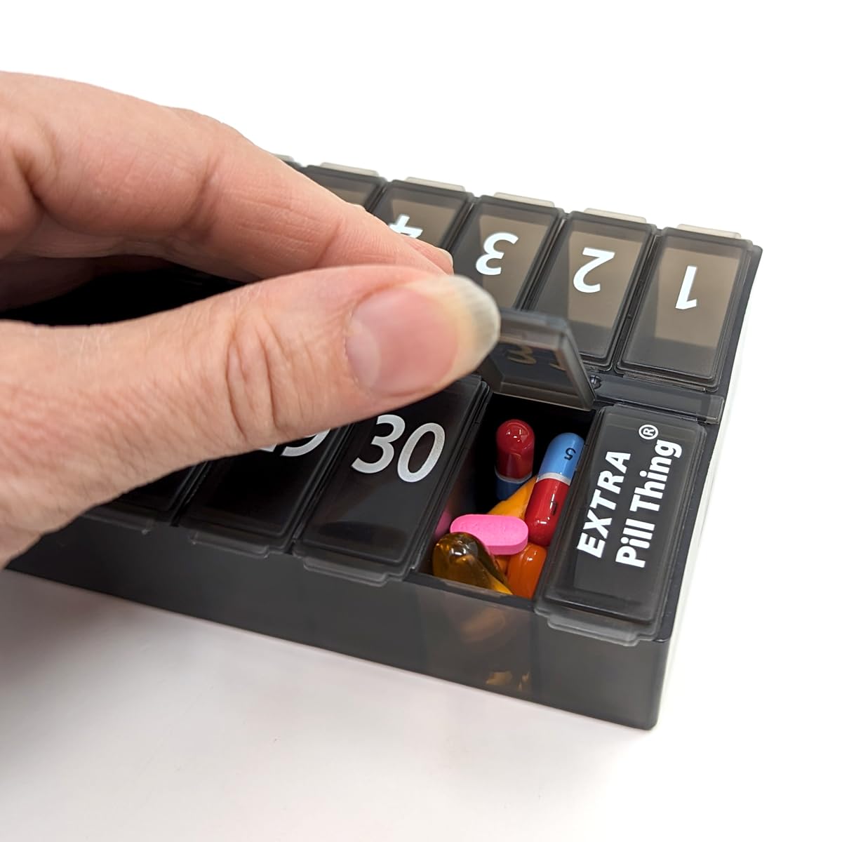 AM PM 31 Day Once-a Day Monthly Pill Planner Organizers - Large Compartment Pill Boxes Store Medications for Entire Month Plus Compartment for Extra Pills (AM/PM) (Am/Pm Black & Black)