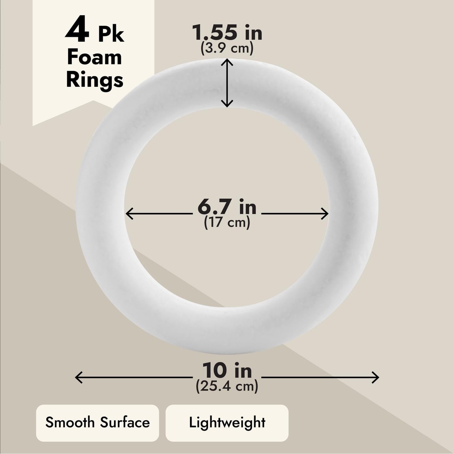Bright Creations Foam Wreath Form - 10 Inch, White, Set of 4, Round - Wreath Frame for DIY Crafts & Floral Decor