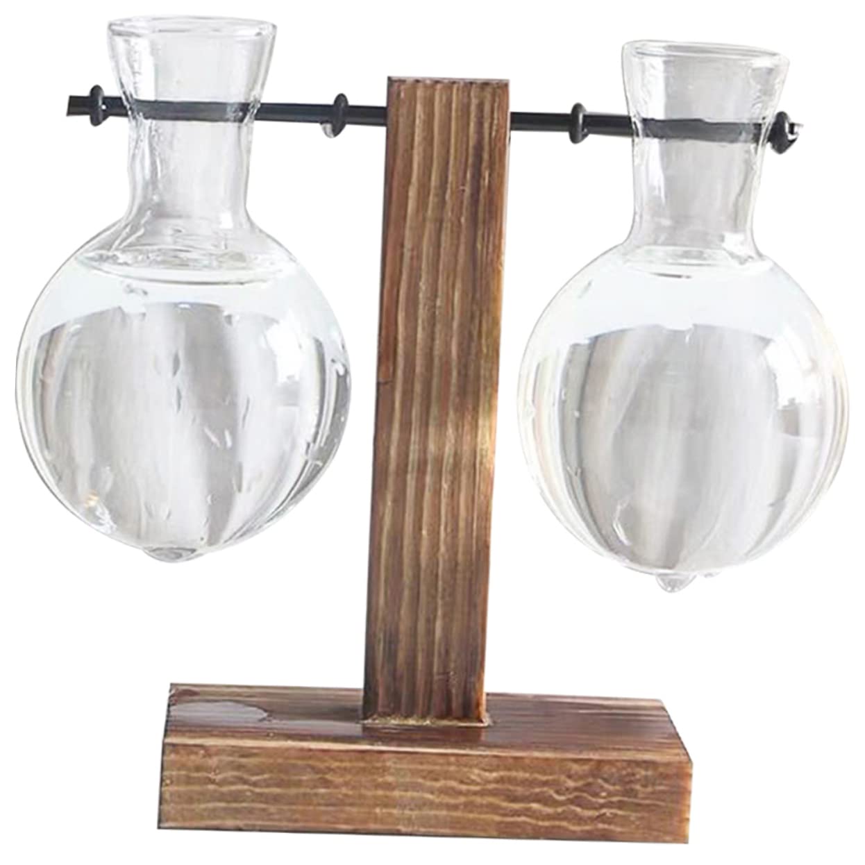 IWOWHERO 2pcs Elegant Hydroponic Plant Terrarium Stand Glass Vase Wooden Base Easy to Assemble for Home Office Decor