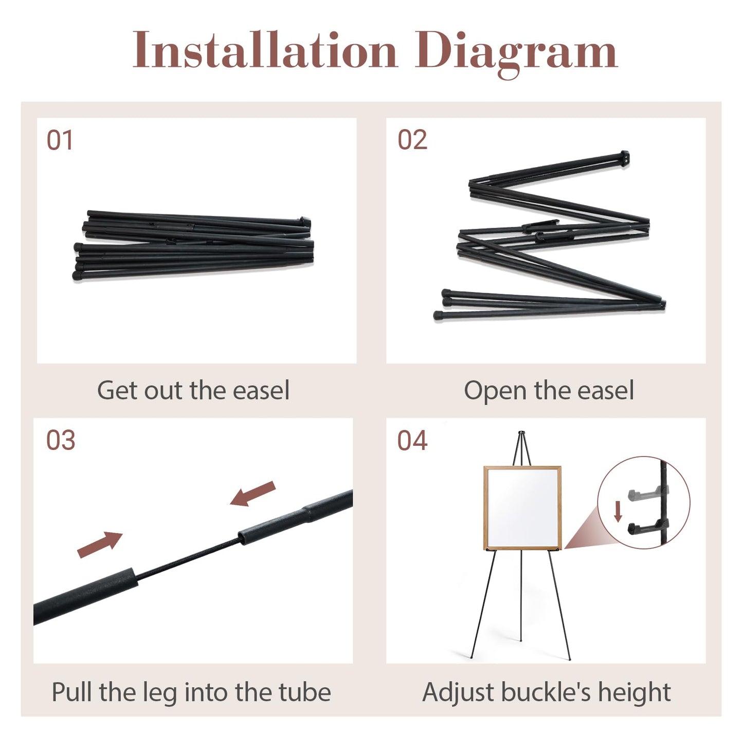 AZEAM 63" Easel Stand for Sign, 6 Pack Portable Easel for Painting, Foldable Black Metal Easel Display Stand Poster Holder Adjustable Sign Stand for Display Wedding Arts Poster