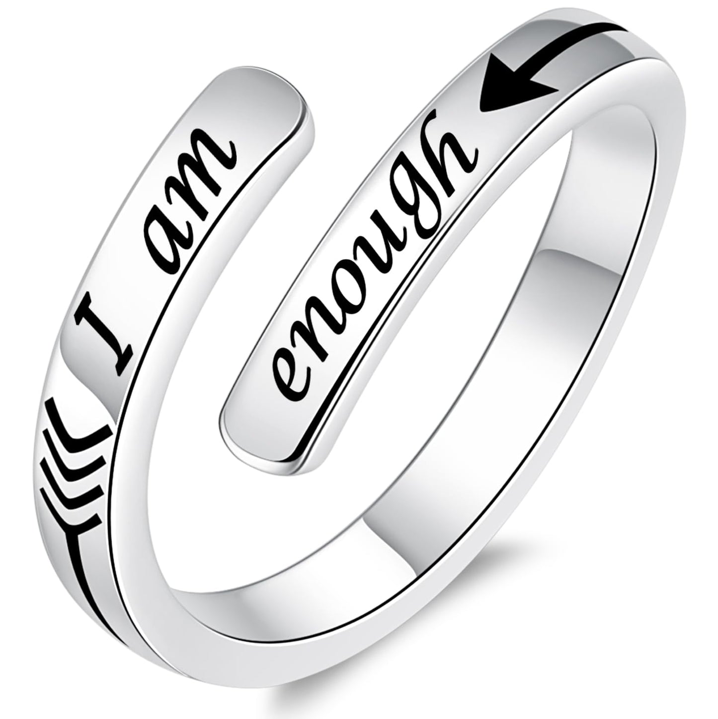 Silver Adjustable Ring Inspirational Jewelry S925 Sterling Wrap Open Ring for Women (I am enough)