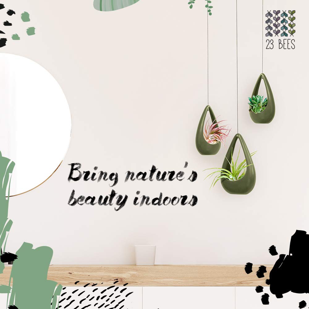 23 Bees, Hanging Air Plant Holder, Green Hanger Ceramic Planter, Small Floating Succulent Pots Container, Cactus Holders with Metal Wire, 3 Pack (3 Pack x Green)