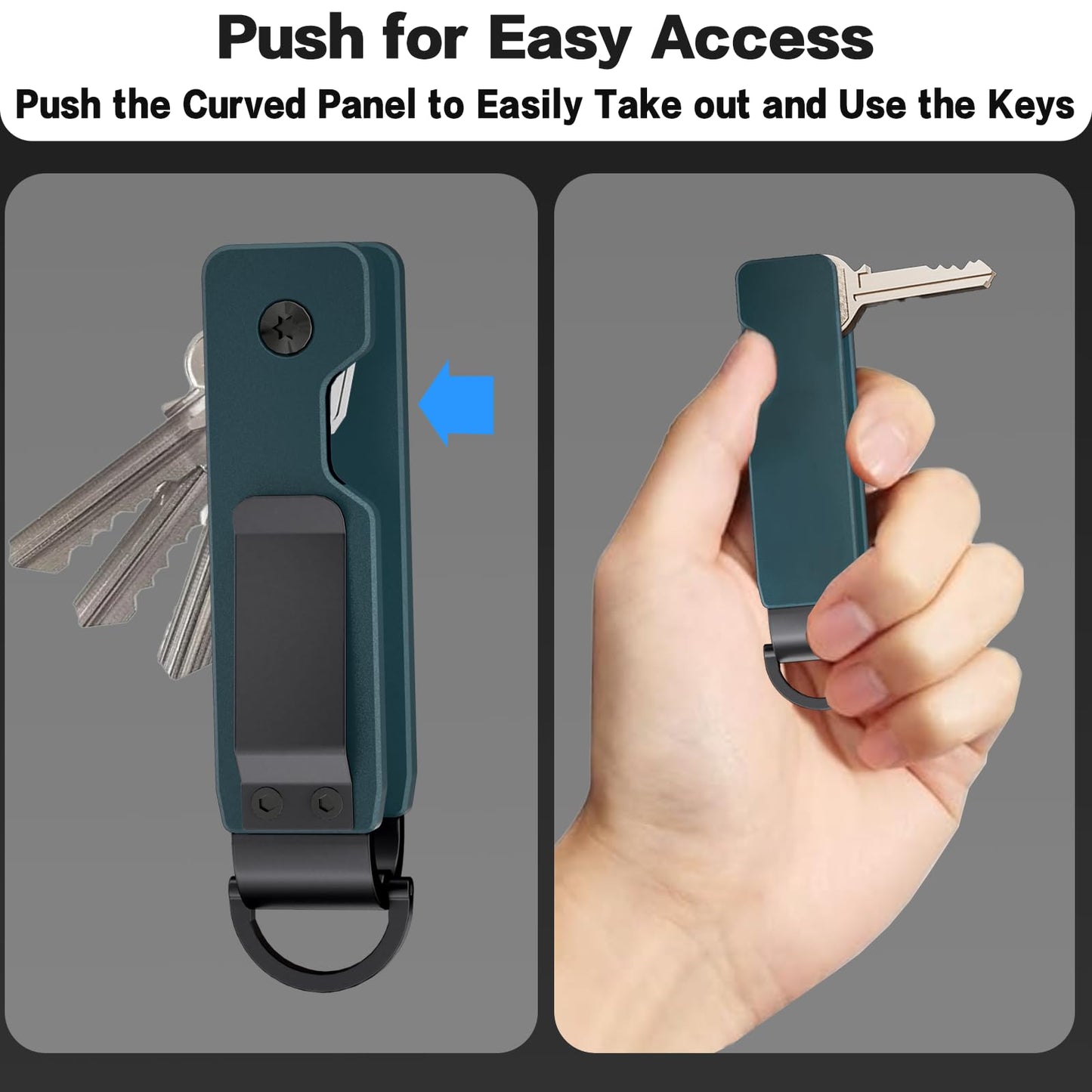 Evcing Key Organizer, Compact Key Holder for Keychain, Metal Minimalist Pocket Key Chain, Secures 1-5 Keys (Navy Blue)