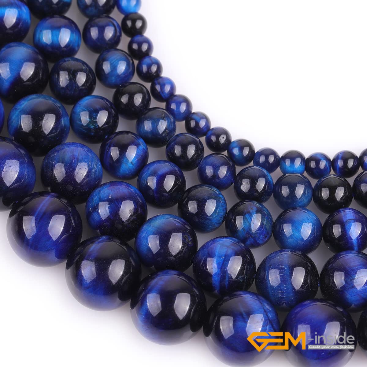 GEM-Inside 8mm Lapis Blue Tiger Eye Gemstone Loose Beads Dyed Color Round Crystal Energy Stone Power for Jewelry Making 15"