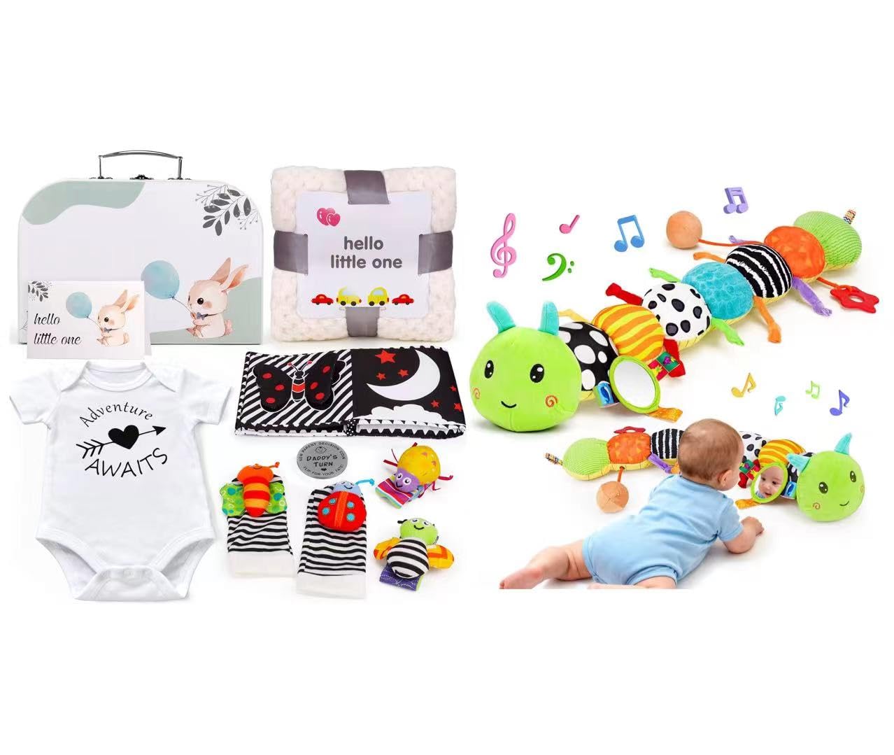 Topsochir Basket for Newborn & Baby Sensory Toy 0-6 Month Music Caterpillar Toy