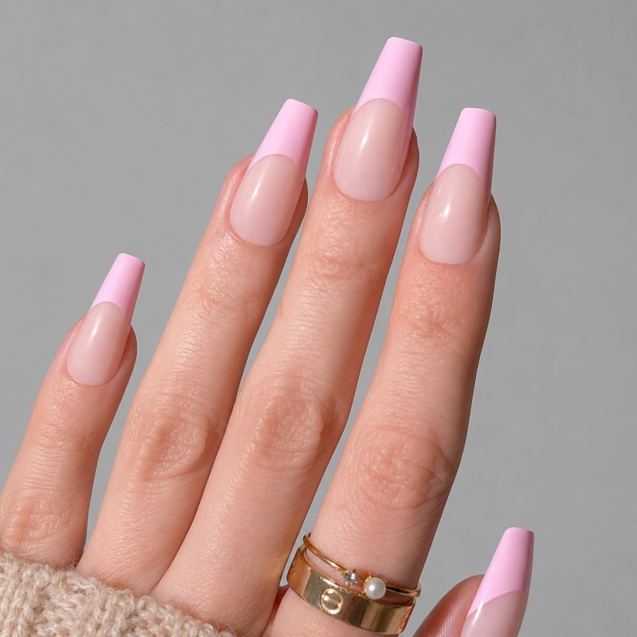 PaintLab Press On Nails - Blush Pink Coffin Fake Nails, 30 Nails in 15 Sizes with Glue, Reusable Salon Quality Press On Nails