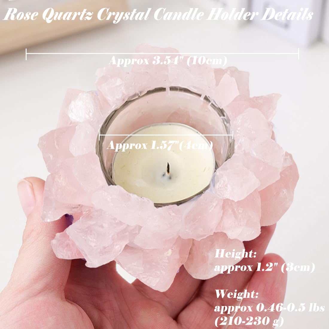 Natural Rose Quartz Crystals, Raw Crystal Tealight Candle Holder Crystal Stone Candle Stand High Energy Geode Votive with Healing Effects (Not Included Candle)