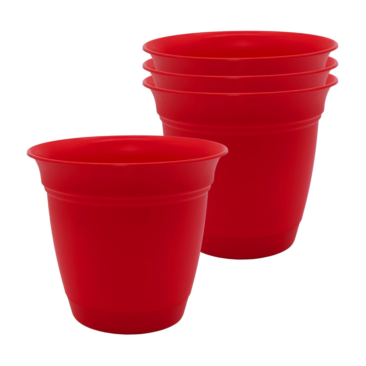 The HC Companies 6 Inch Eclipse Round Planter Pots with Drainage Holes & Attached Saucer, Lightweight UV-Resistant Plastic Indoor & Outdoor Planters, 4-Pack Flower Pots for Garden & Home Decor, Red