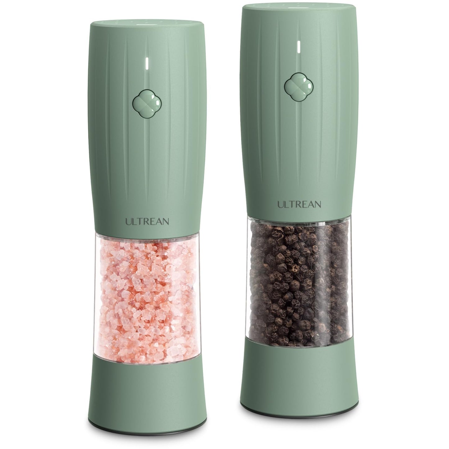 Ultrean Pepper Grinder, Electric Salt and Pepper Grinder Set with USB-C Rechargeable, Spice Mill, 6 Adjustable Coarseness, LED Light, Larger Capacity, Gift for Women Mom, Green