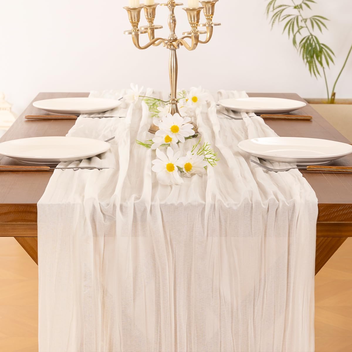 Socomi 10pcs Ivory White Cheesecloth Table Runner Boho Rustic Gauze 120 inch 10FT Cheese Cloth Runner for Wedding Party Baby Shower Birthday Home Decor Holiday Decorations