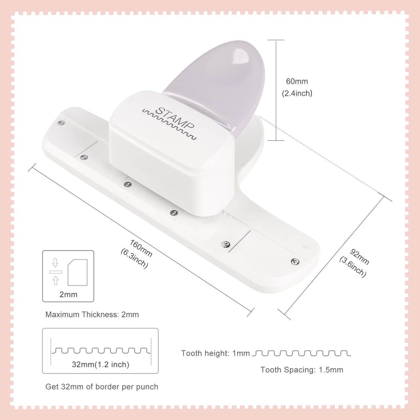 Stamp Puncher - Adjustable Postage Stamp Border Punch Stamp Shaped Paper Punch for Scrapbooking, DIY Greeting Cards, Journaling, and Paper Crafts (Mauve)