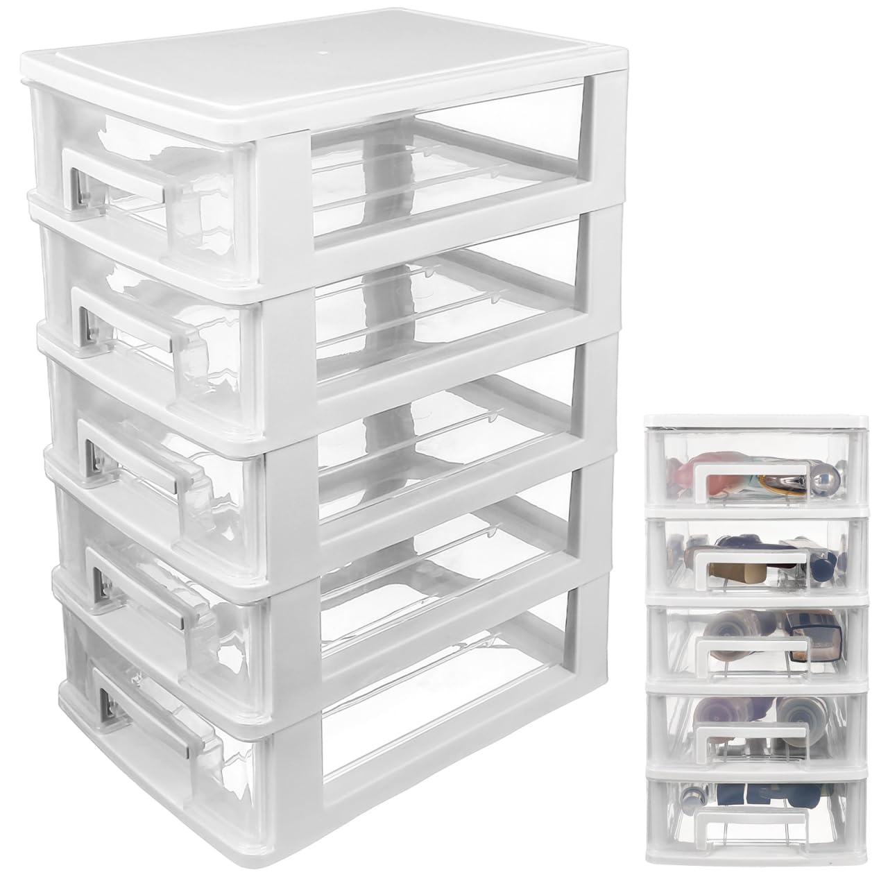 Kisangel Multifunctional 5-Layer Transparent Plastic Drawer Storage Cabinet 12.36X8.30X5.98In Portable Desktop Organizer for Office Study Living Room Sundries Storage