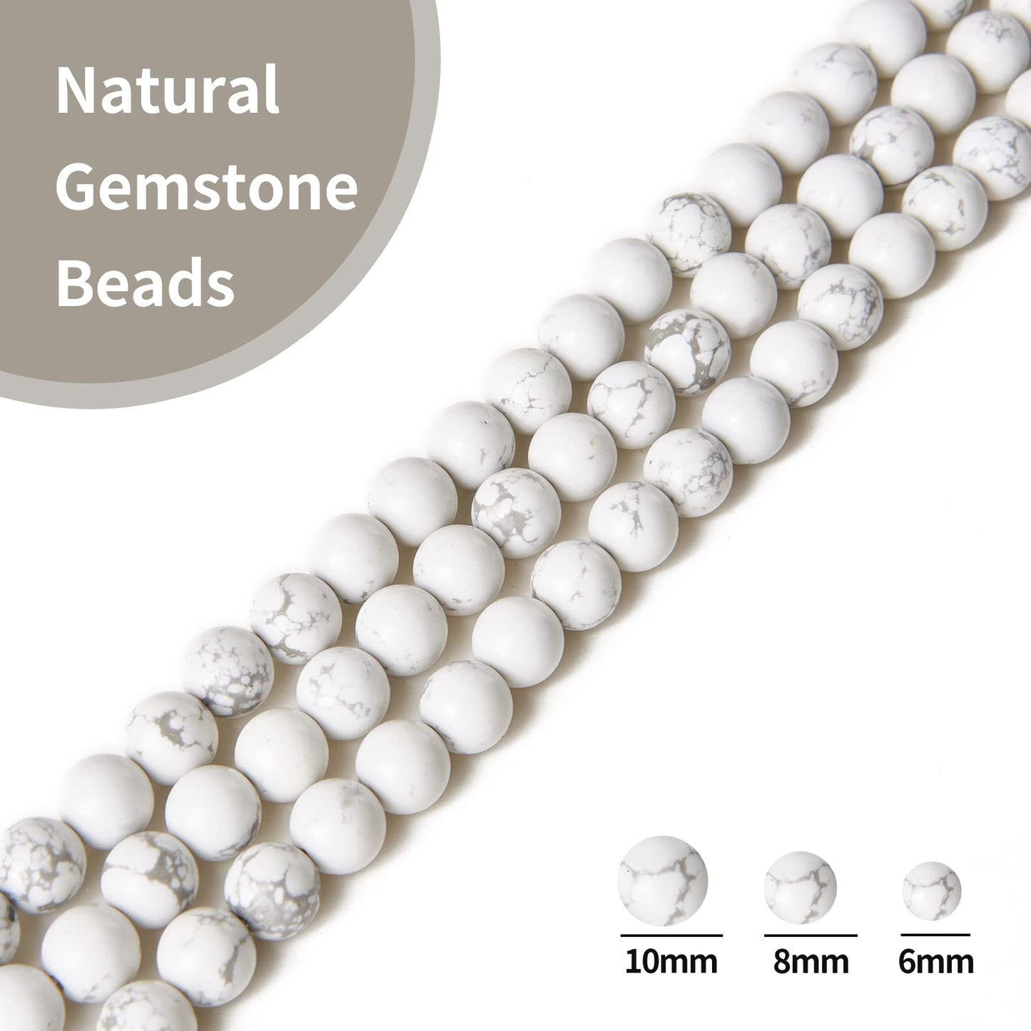 35pcs 10mm Natural Howlite Beads Gemstone Beads Round Loose Beads for Jewelry Making