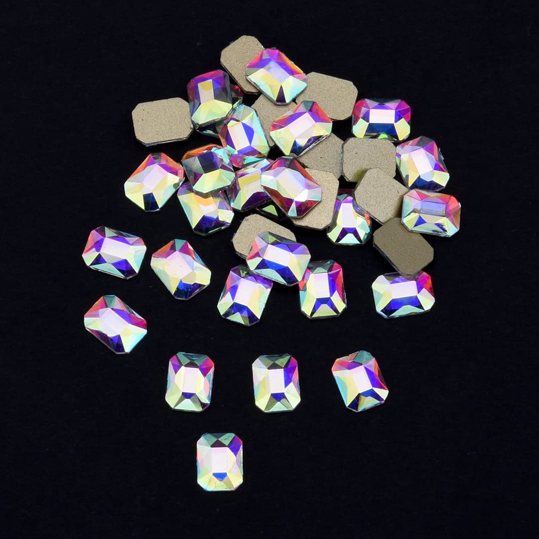 Tisslan 100pcs Big and Small Geometrical Rectangle Shape Glass Crystal Ab Flatback Nail Diamond Rhinestone Charms Mix Each 50pcs