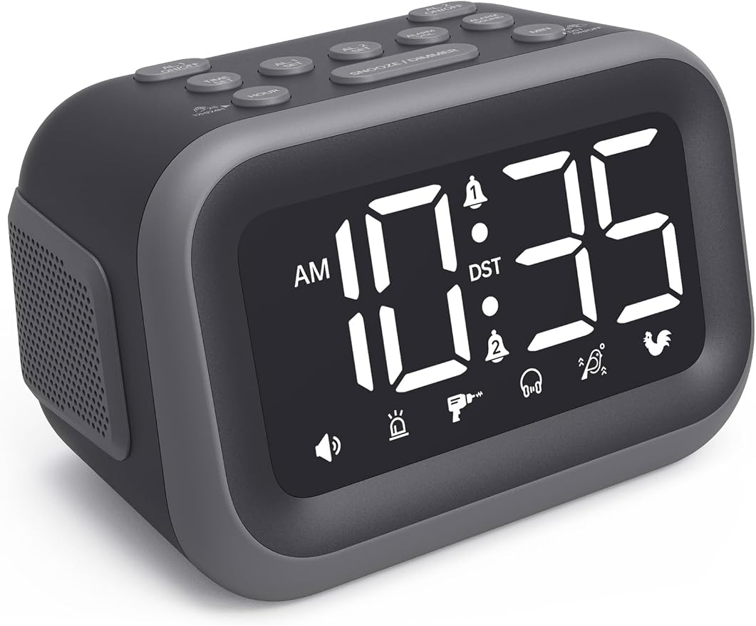 Acedeck Super Loud Alarm Clock: 115dB Wake-Up Power | Dual Alarms and 6 Alarm Sounds for Heavy Sleepers Adults and Shift Workers - Bedroom and Daily Wake-Up Use (White Digits)