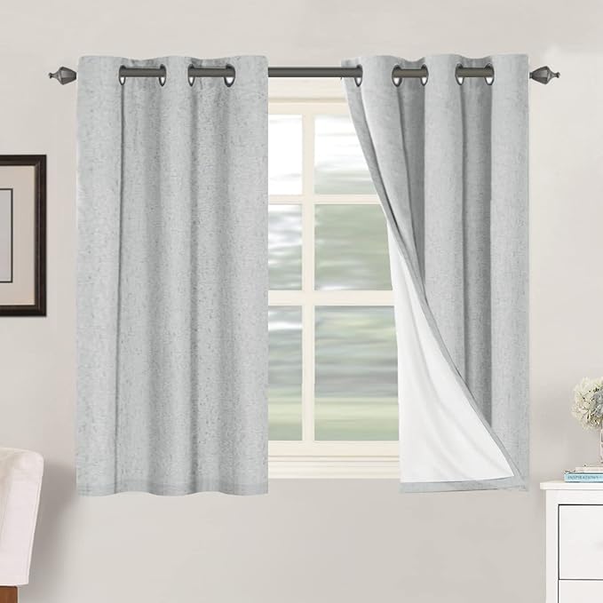 H.VERSAILTEX 100% Blackout Curtains for Bedroom Thermal Insulated Linen Textured Curtains Heat and Full Light Blocking Drapes Living Room Curtains 2 Panel Sets, 42x45 Inch, Glacier Gray