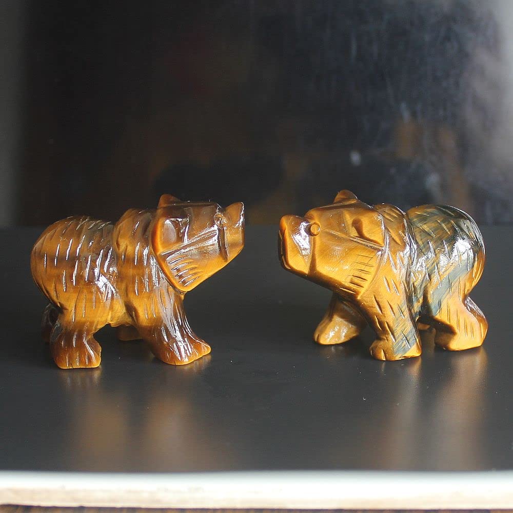 2'' Hand Carved Mixed gemstom Crystal Bear Figurine Animal Carving (Golden Tiger Eye)