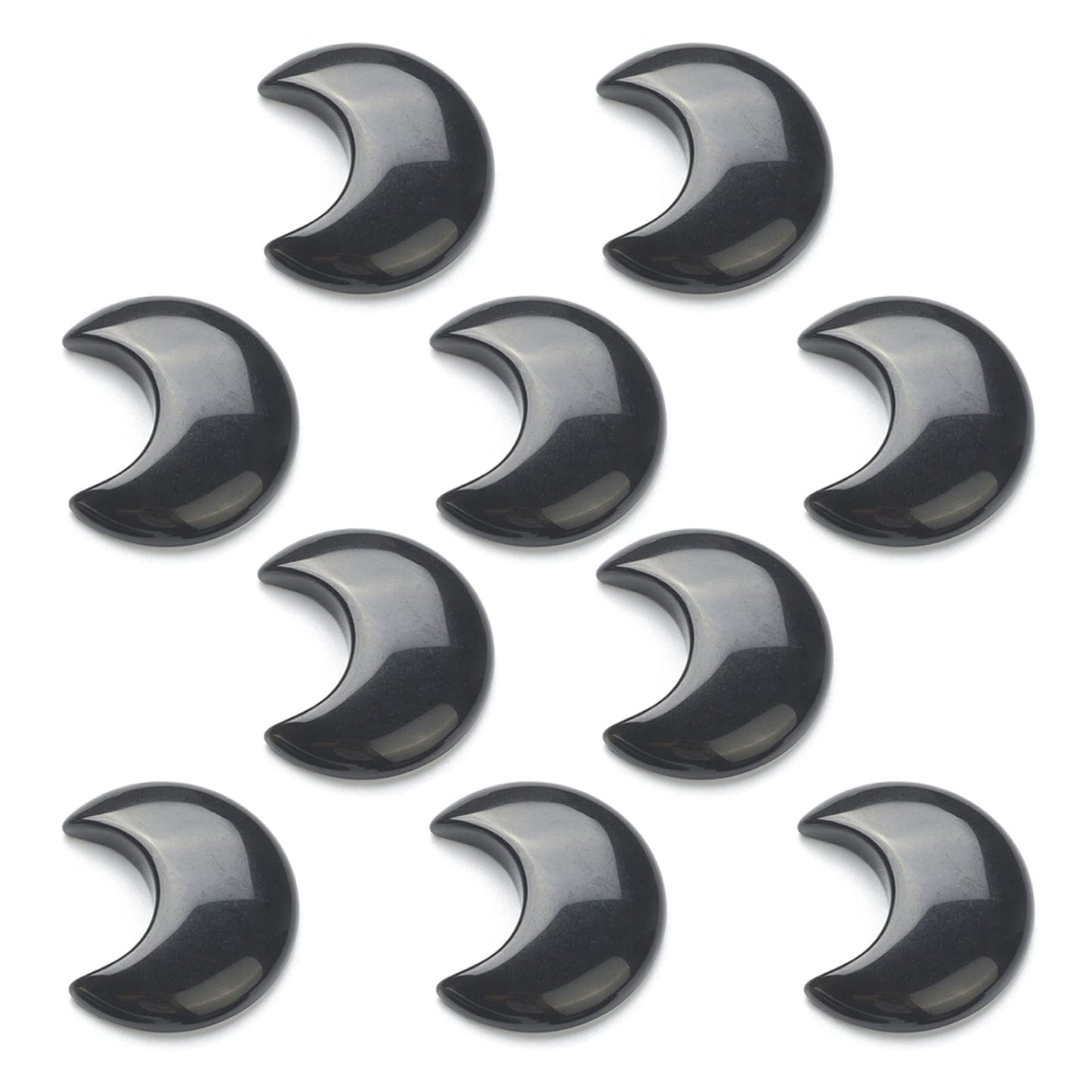 SUPERFINDINGS 10Pcs Natural Obsidian Cabochons Crescent Moon Black Gemstone Healing Crescent New Carved Stones Crystal Worry Stones for Jewelry Making Meditation Balancing Pendant Decor